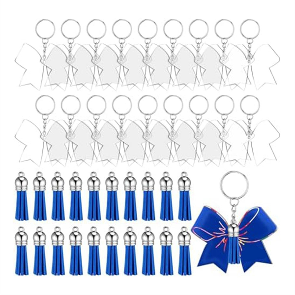 40Pcs Bow Keychains Acrylic Bow Keychains with Tassels for DIY Keychains Ha