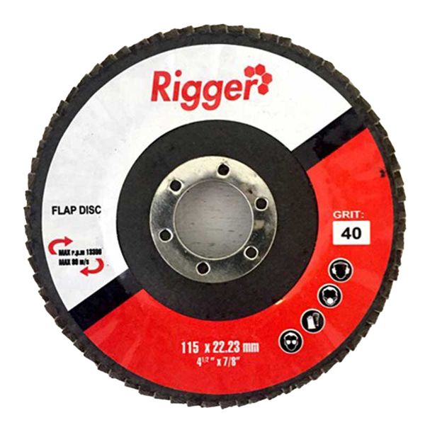 Rigger Abrasive DIY Flap Disc 115mm x 22.23mm - 40 Grit