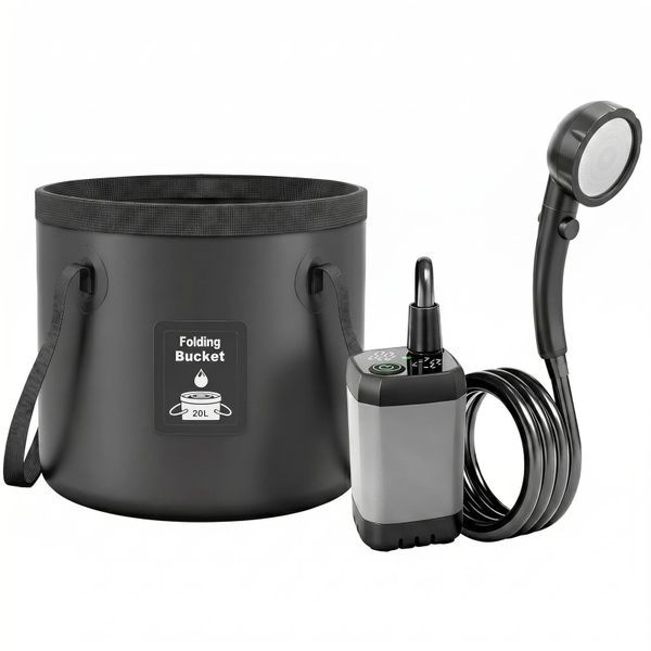 Portable Camping Shower Pump with LED Display and Bucket