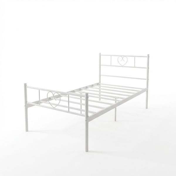 White Sturdy Metal Single Bed Frame 190x90cm | With Headboard and Base