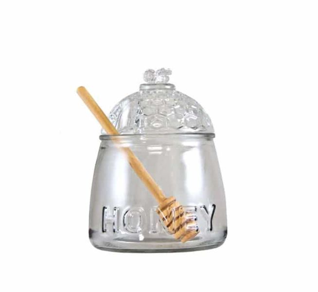 Regent Glass Honey Dispenser with Lid and Dripper - 2 Piece Set