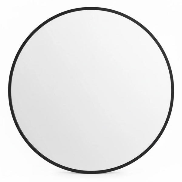Round Decor Wall Mirror -80cm - Black Aluminum Frame