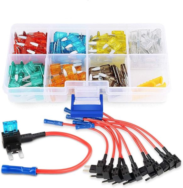 10 piece 12V Car Add-A-Circuit Fuse Tap Adapter with 120 piece Mini Blade Fuse
