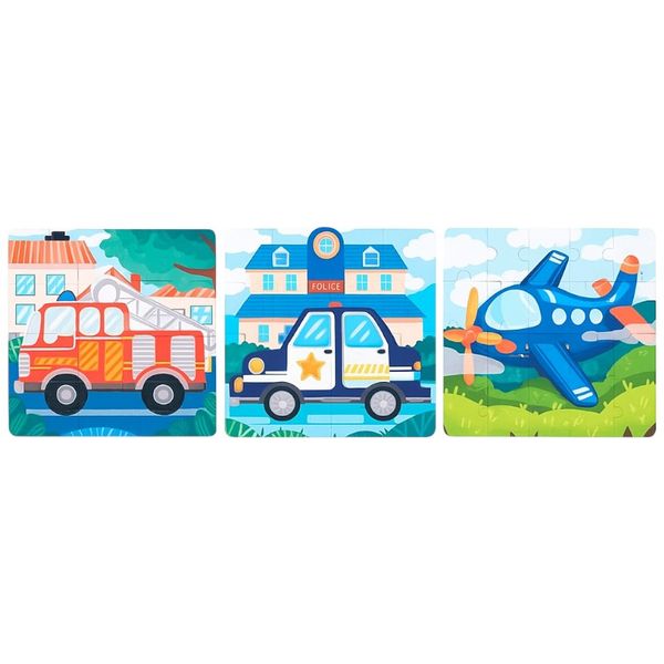 3 Piece Transportation -Themed Educational Magnetic Puzzle Set - Blue
