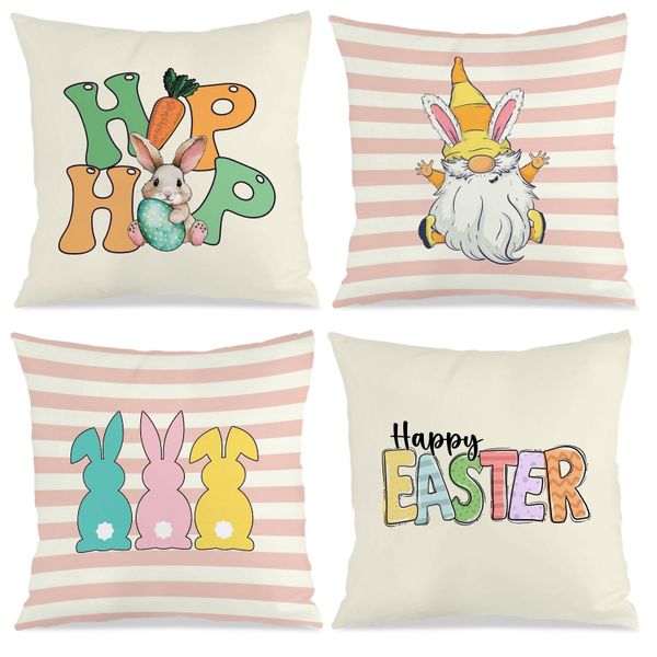 Set of 4 Farmhouse Easter Pillowcase, 45x45cm Throw Pillow Cushion Cover