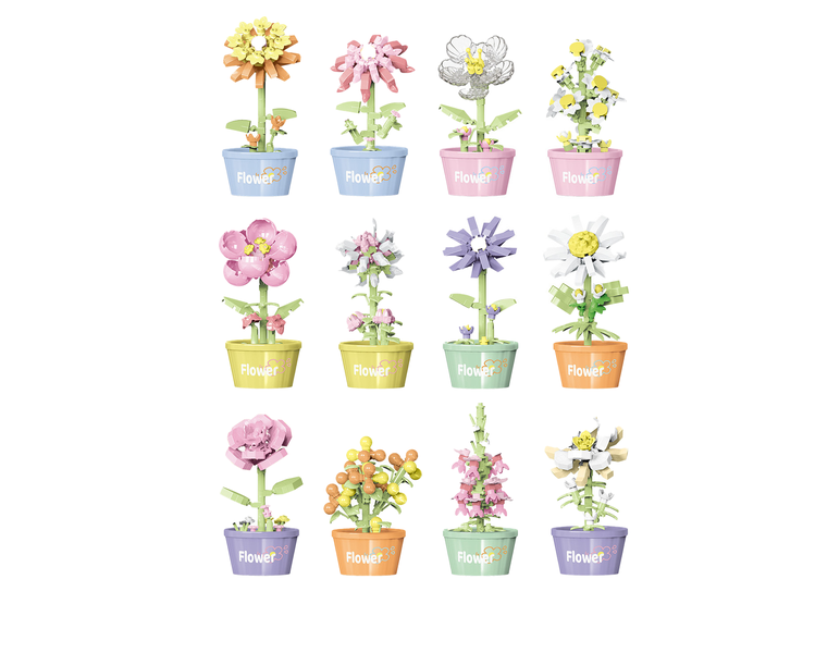12-Pack Building Block Flower Pot Decor | Assembleable Planter Figurines