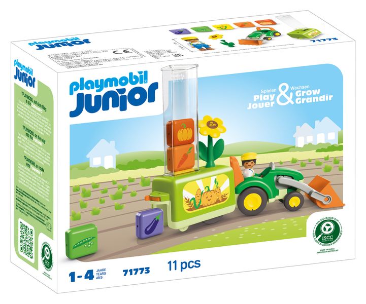 Playmobil Junior - Tractor with Load and Drop Planter - 11 Pieces
