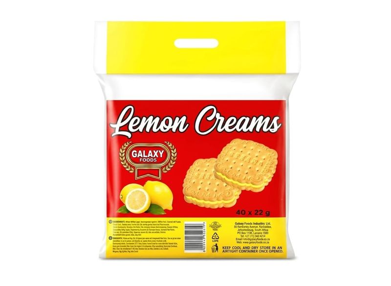 Galaxy Foods Lemon Creams Biscuits Bulk Pack (40 x 22g)