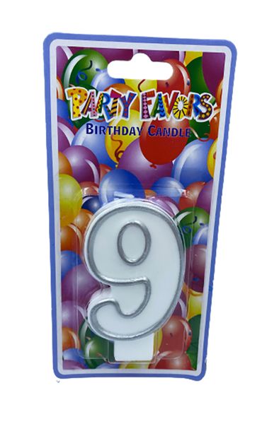 Large Birthday Candle - Number 9 - Silver
