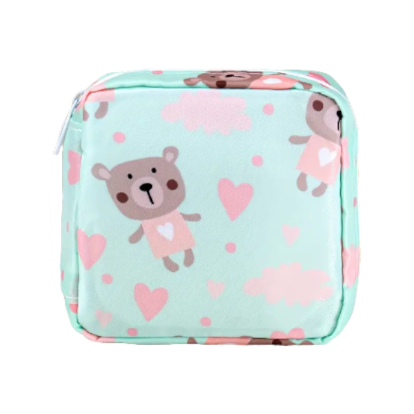High Quality Bear Cartoon Multifunctional Mini Travel Sanitary Pouch - Blue