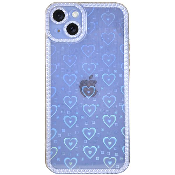 Clear - Phone Case with Diamond Edge &amp; Hearts - Iphone 15 Pro