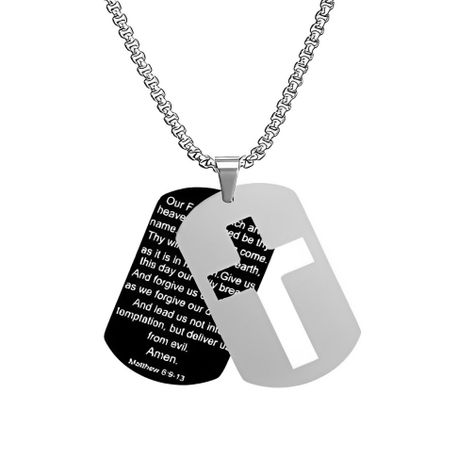 Christ The Lords Prayer Pendant Cross Dog Tag And Chain Stainless Steel Image