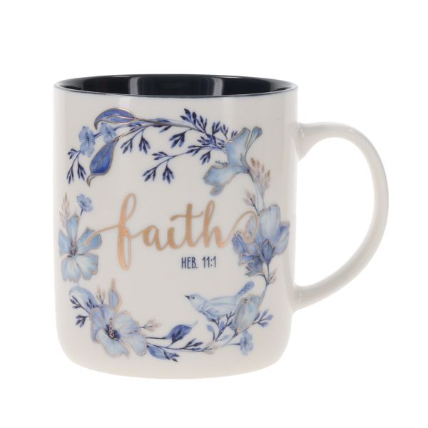 Mug - Faith, Floral, Blue Interior