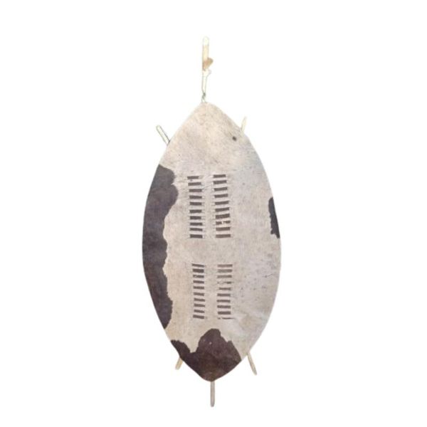 Extra Large Zulu Isihlangu Shield - Real Cowhide, Brown and White