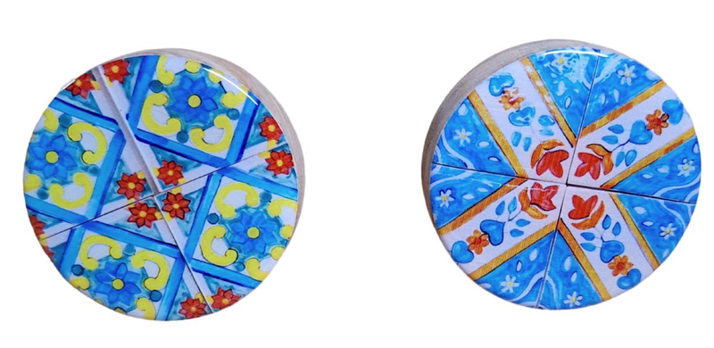 2 Doorknobs - Red Flowers &amp; Leaves with Blue Hearts &amp; Flowers in Diamond