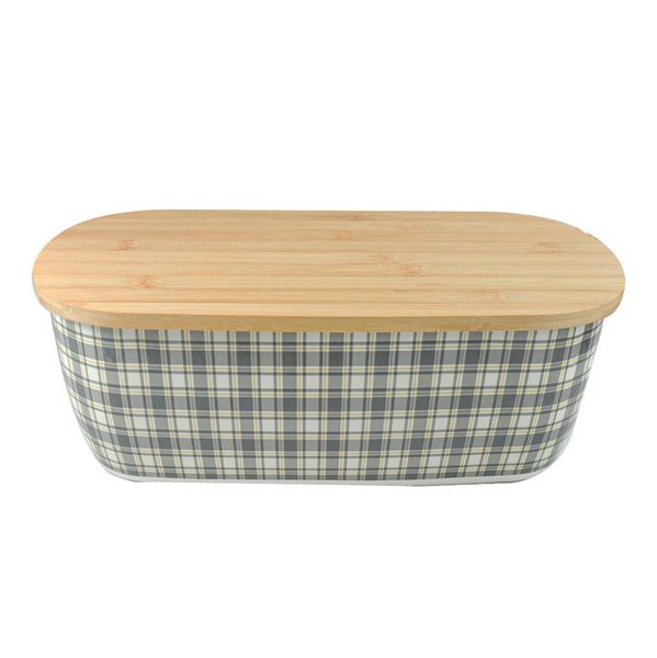 2 in 1 Bamboo Bread Bin and Wooden Cutting Board - Zigzag Pattern