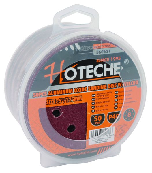 Hoteche 40 Grit Aluminum Oxide Sanding Discs with Velcro (125mm) - 50 Pack