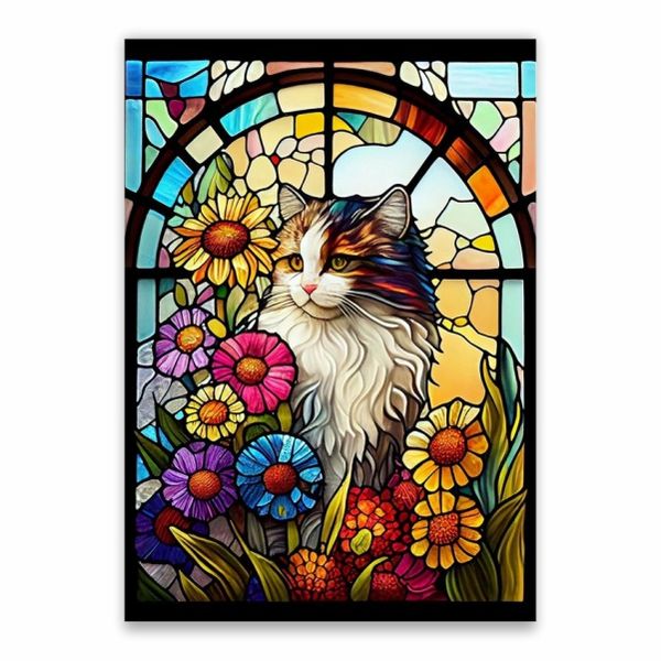 Cat Stained Glass Poster - A1
