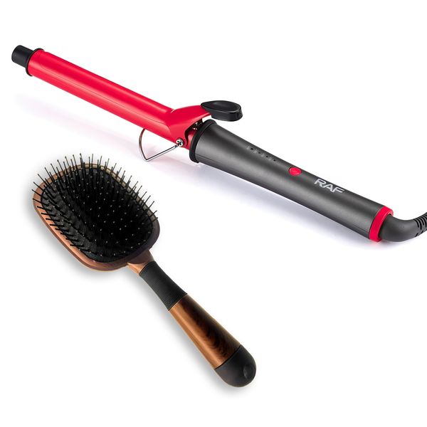 RAF R.0424R Hair Curler with Ceramic Coating - Bundled with Styling Brush