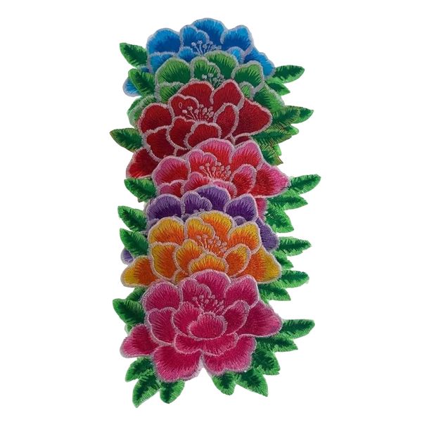 Craft Peony Flower Embroidery Iron-On Clothing Patches Set of 7 - 9cm