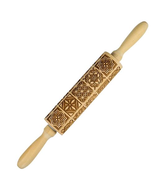 Christmas Wooden Embossed Natural Wood Engraved Rolling Pin for Baking