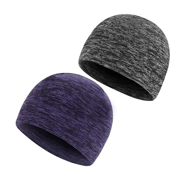 2 Beanie Hats - Black &amp; Purple