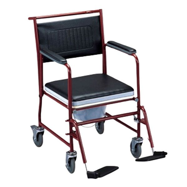 Commode Chair on Wheels with Flip Back Armrests & Removable Footrests