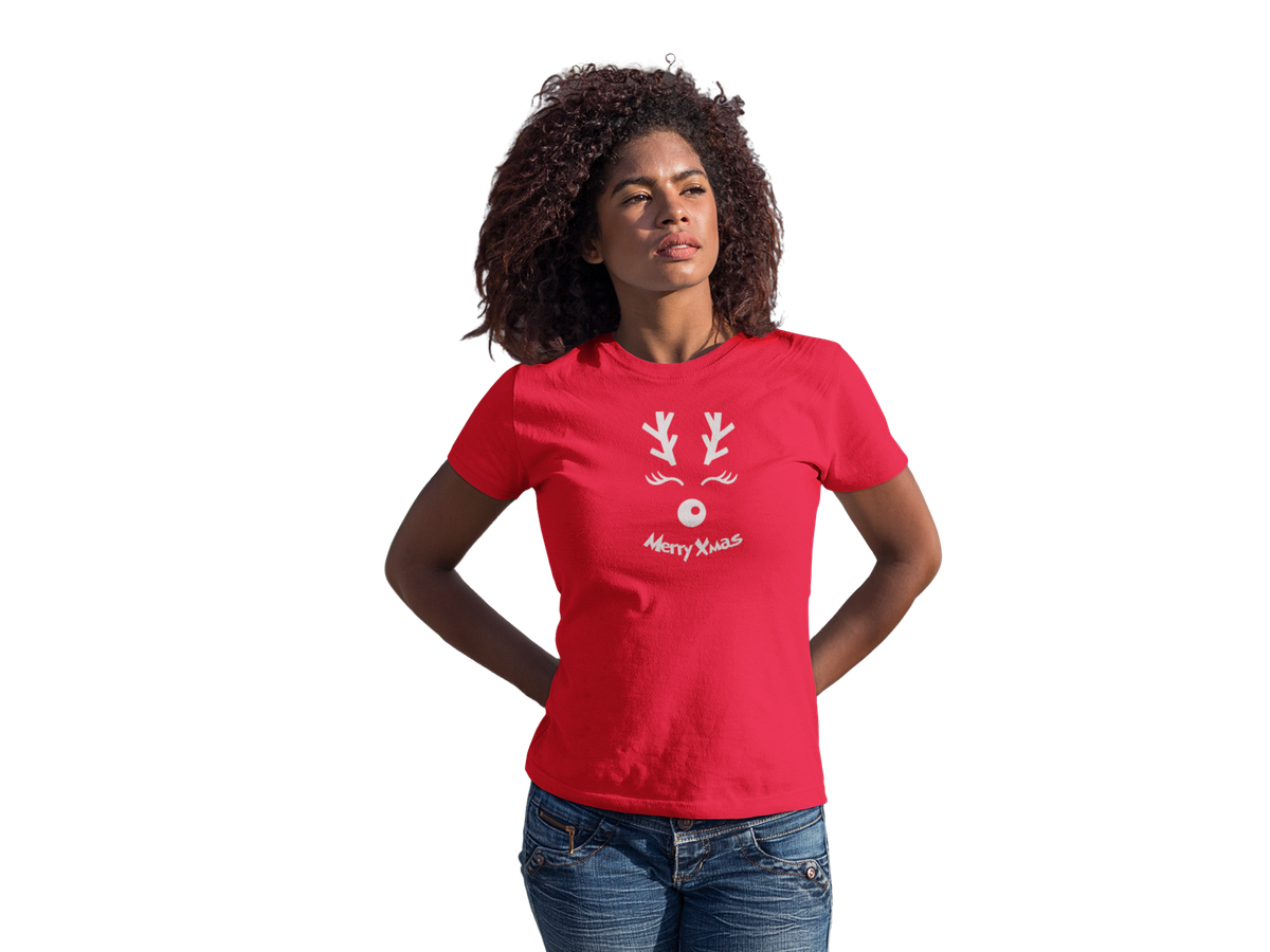 Bufftee christmas reindeer antlers merry xmas t shirt ladies unisex