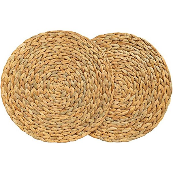 2 Pack Water Hyacinth Placemat Woven Wicker Table Place Mats 38Cm