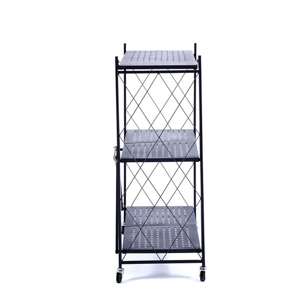 Black Metal Storage Cabinet Mobile and foldable stand with four wheels