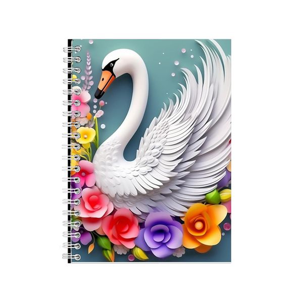 3D White Swan Colorful Rainbow Floral 3 Notebook Gift Idea Notepad Pad 107