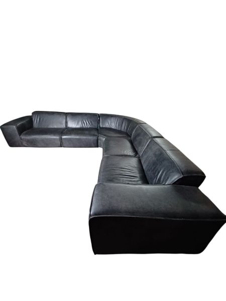 Premium L-Shaped 5 Seater Black Leather Sofa - Modern Corner Couch