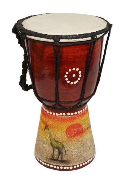 Mini Djembe Hand Drum Sand Brushed Colourfull Giraffe- 12cm x 20cm