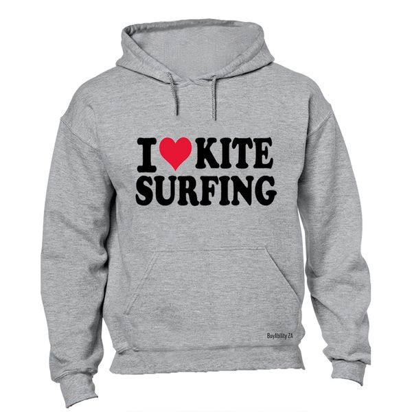 Love Kite Surfing - Mens - Hoodie - Grey
