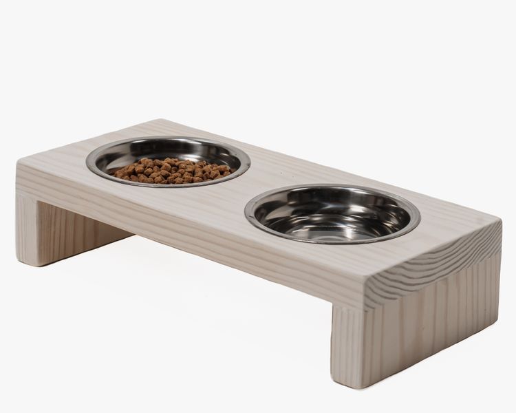2 Bowl Raised Feeder for Cats, Small Dogs and Puppies White