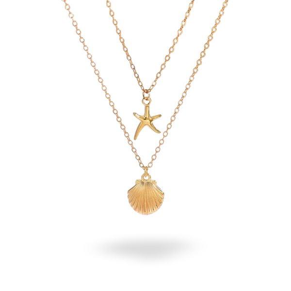 Starfish &amp; Seashell Necklace Stack - Gold Tone