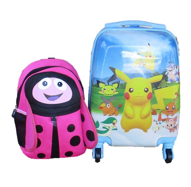 Pokémon Kids Suitcase &amp; Pink Ladybug Backpack Set - Travel Combo