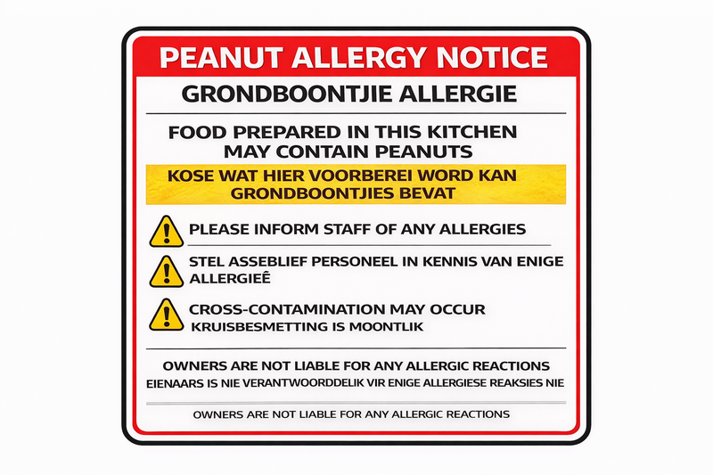 Peanut Allergy Notice Sign - Kitchen Food May Contain Peanuts29cmx29cm.