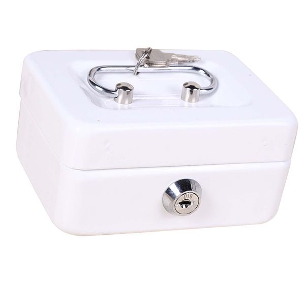 Mini Locking Metal Cash Box with Money Tray Organizer 125x95x60mm White