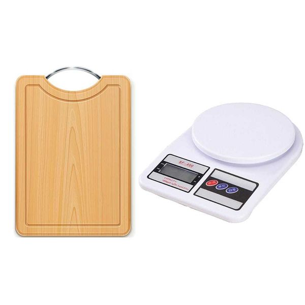 Wooden chopping board and Kitchen scale