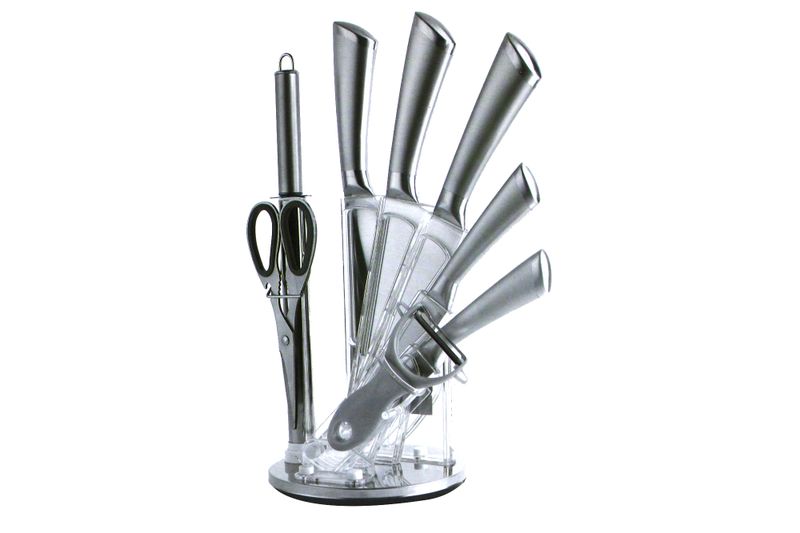 Delicate Touch 9 Piece Stainless Steel Kitchen Knife Set &amp; Rotating Stand