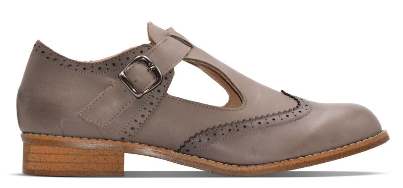 Ladies Genuine Leather Dress Shoes with Ankle Buckle - Dove Grey