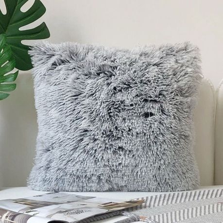 Grey fluffy cushion sale