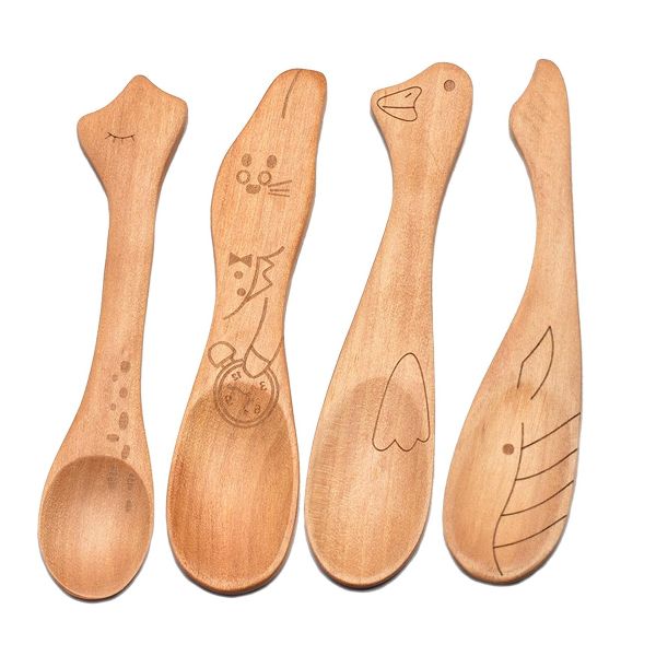 Wooden Spoons Set - 4 Pieces - Flatware for Baby, Honey, Coffee, Tea, and Powder