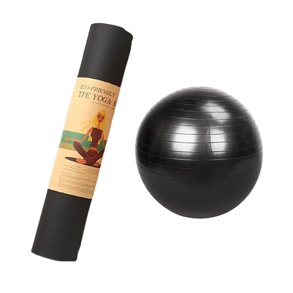 Anti Slip Yoga-Exercise Mat Fitness and Yoga-Exercise Ball - Black