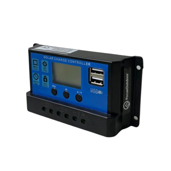 FocusOutdoor PWM Solar Charge Controller 12V/24V with USB Ports