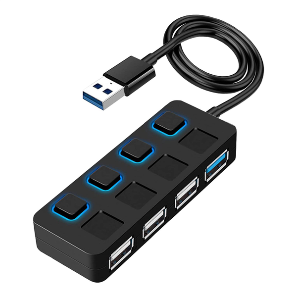4 Ports USB 3.0 Hub with Individual LED Lit Power Switches USB HUB