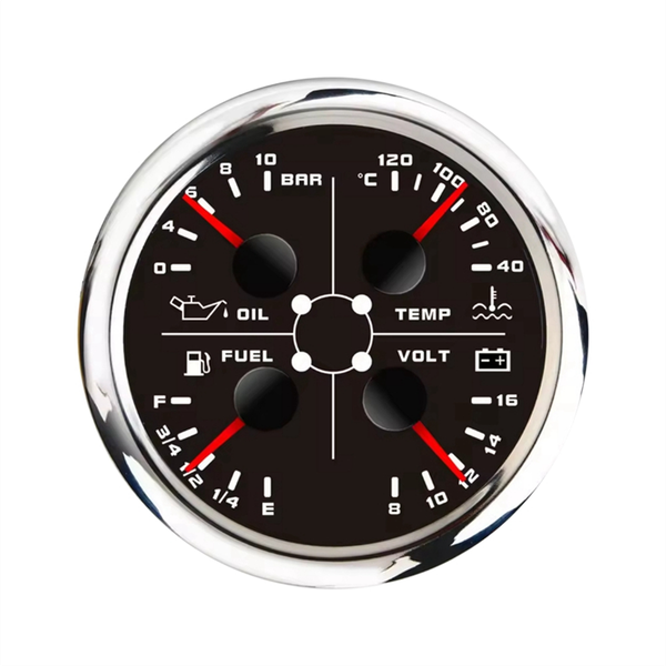 85Mm 4-In-1 Multifunction Gauge Water Temp Oil Press Voltmeter A
