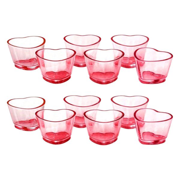 Pink Heart-Shaped Glass Tumbler Cups - 12 Piece Set