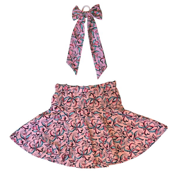Kids-Skort &amp; Hairpiece - Pink Floral